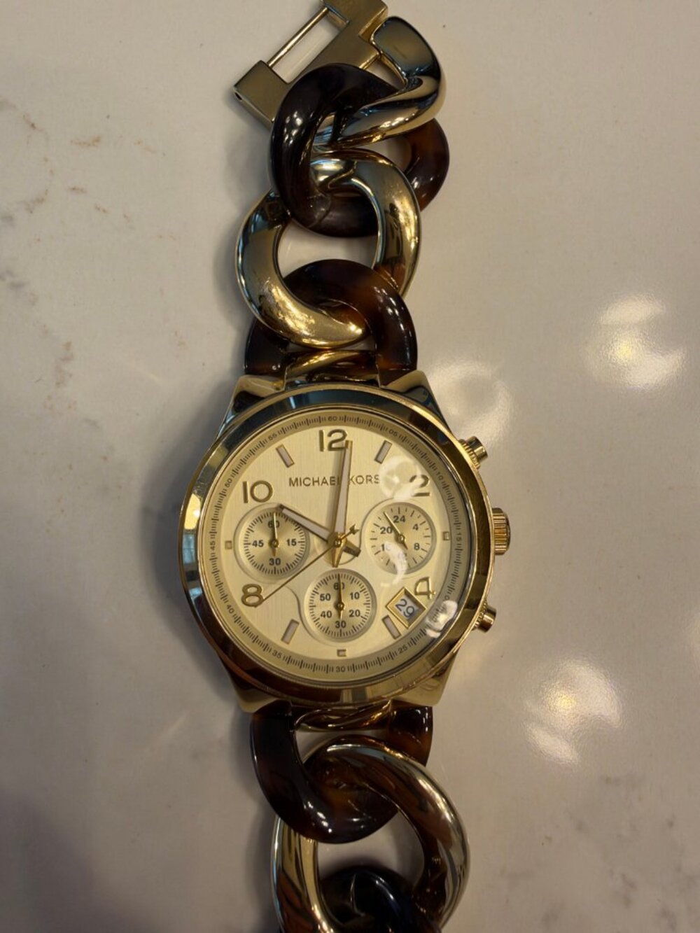 Michael Kors Chronograph Watch — Gold & Tortoise Chain Link Band